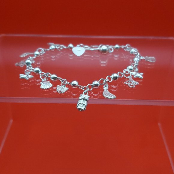 7 Inch 925 Sterling Silver Many Small Charms Bracelet - Picture 1 of 6
